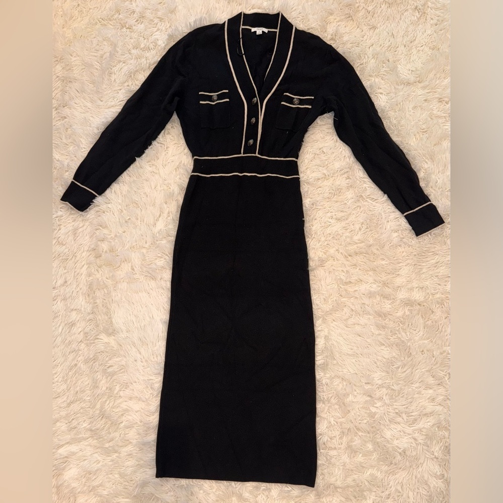 NEW Reiss Lorrie Tipped Long Sleeve Wool & Cashmere Blend Black Sweater Dress M - Picture 4 of 9
